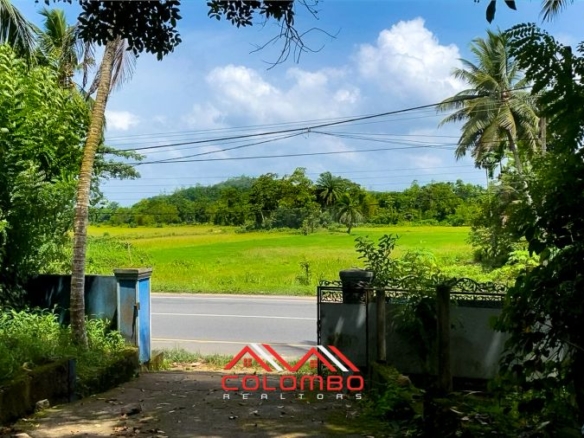 Prime 512-perch property facing the Panadura–Ratnapura Main Road, with dual access from the side road, ideal for commercial or mixed-use development sold by Colombo Realtors
