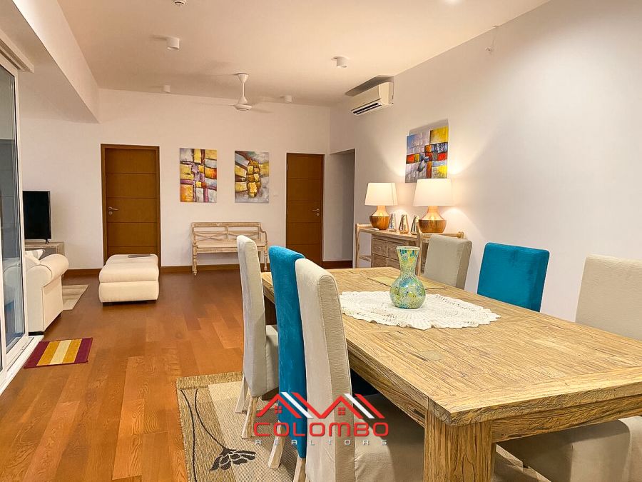 Living and dining area of Artfully decorated luxury four bedroom apartment at Elements Rajagiriya for Sale