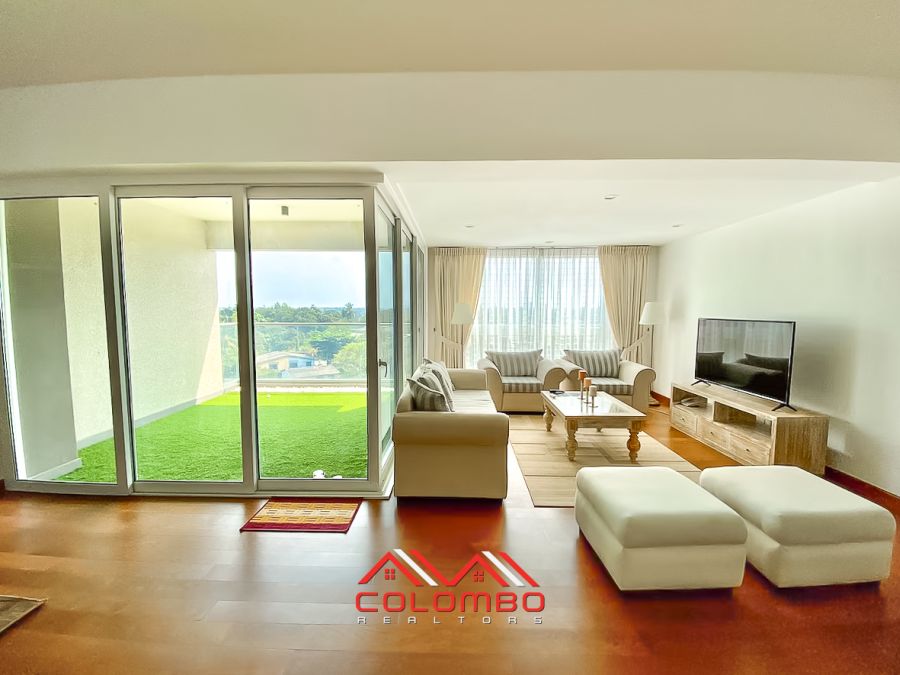 Large Balcony / Sit-out area of the Artfully decorated luxury four bedroom apartment at Elements Rajagiriya for Sale