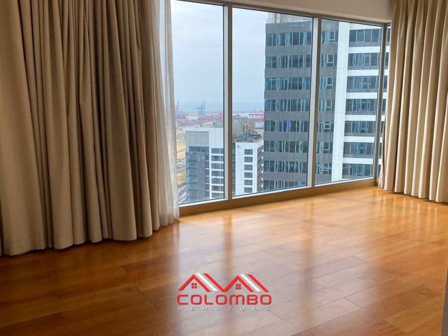 Living Room with a nice view of Shangri-La One Galle Face Residence East Tower Apartment for Rent or Lease in Colombo 2 by Colombo Realtors