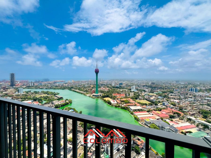 Balcony view of Lotus Tower Harbour and Lake of Tri-Zen Tower 3 Type C5 Apartment for Rent or Lease in Colombo 2 by Colombo Realtors