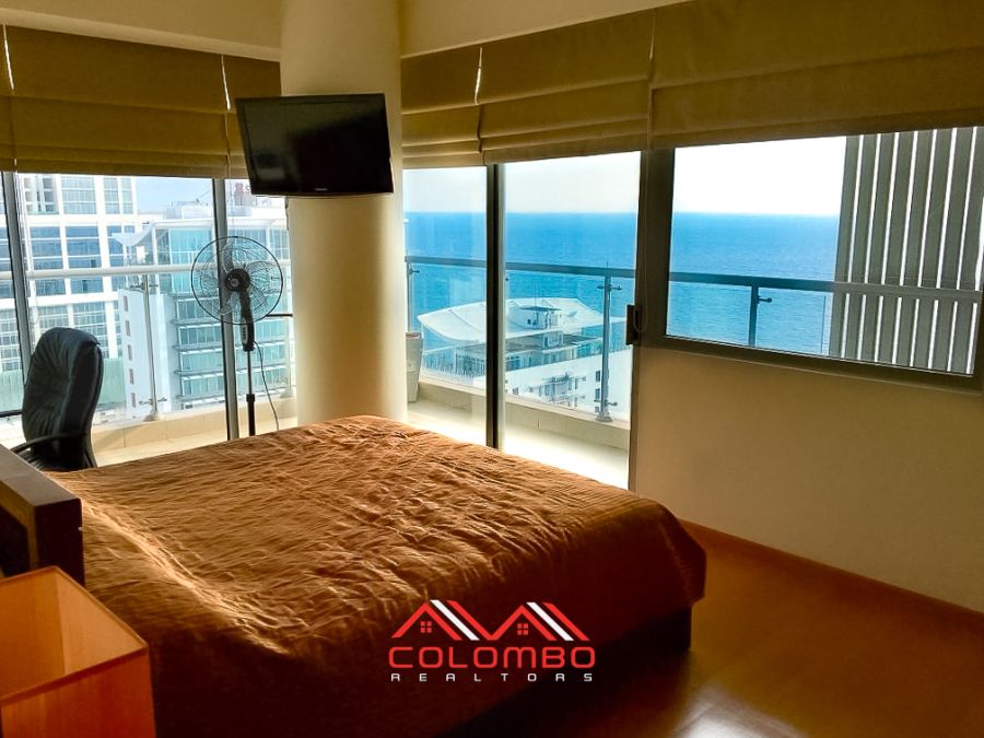 Beautiful Ocean View from Master Bedroom of Emperor Residencies 3 Bedroom Sea View Furnished Luxury Apartment for SALE in Colombo 3 by Colombo Realtors