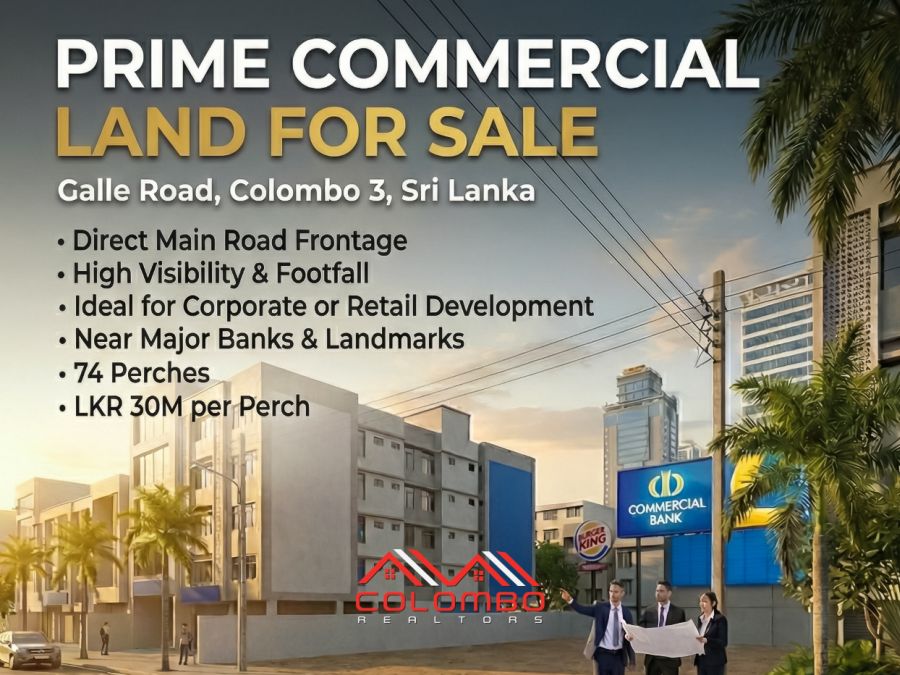 74 perches Galle Road frontage commercial land for sale in Colombo 3 facing a main road in Colpetty / Kollupitiya offered by Colombo Realtors Real Estate Company in Sri Lanka